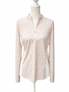 Adidas Golf TPC Sawgrass UPF 50 Pullover Medium NWT Beige Floral Quarter Zip